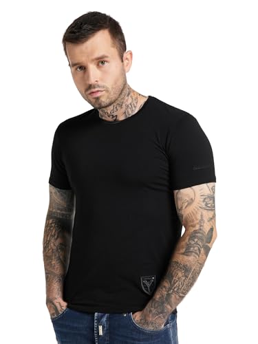Carlo Colucci Rundhals T-Shirt mit Logo Stickerei Schwarz M