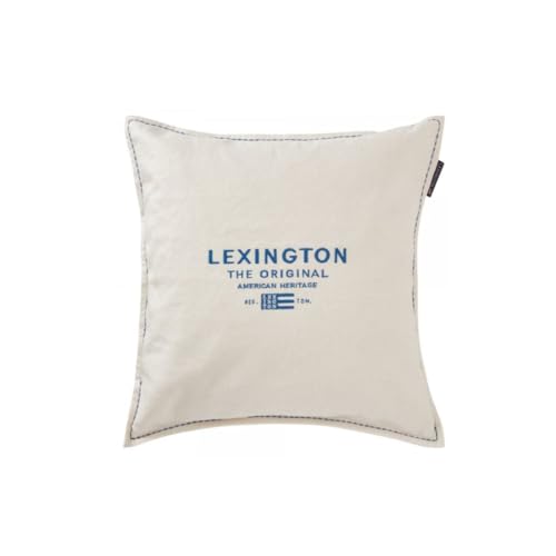 LEXINGTON Logo Embroidered Linen/Cotton Pillow Cover, White/Blue, 50x50 on sale