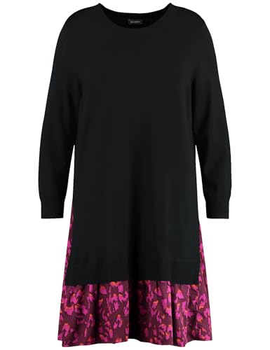 Samoon women's knitted dress with hem flounce, long sleeves, knitted cuffs, plain-colored, knee-length, Black 54 on sale