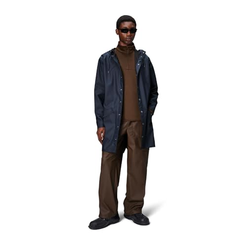 RAINS Unisex Lange wasserdichte Jacke, 47 Marineblau, im Sale