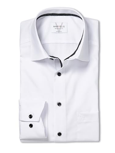 Marvelis Men's Business Shirt Long Sleeve Non-Iron Modern Fit, Plain, New Kent, White 00.41 on Sale