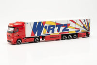 Thumbnail for Herpa LKW Modell Mercedes-Benz Actros '18 Bigspace 15 Meter Kühlkoffer-Sattelzug Wirtz Popart, Miniatur im Maßstab 1:87, Sammlerstück, Made in Germany, aus Kunststoff im Sale