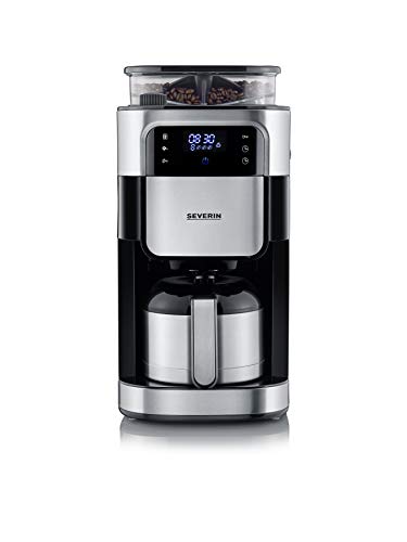 SEVERIN filter coffee machine with stainless steel grinder and thermos jug, finest grind and individually selectable grinding level, 1000 W, for up to 8 cups / approx. 1 liter, black, KA 4814 on sale