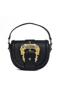 Thumbnail for Versace JEANS COUTURE handbag with an oval design, Baroque buckle, flap closure, and detachable shoulder strap. Interior in fabric with all-over logo, zip pocket, and metal plate with logo. On sale.
