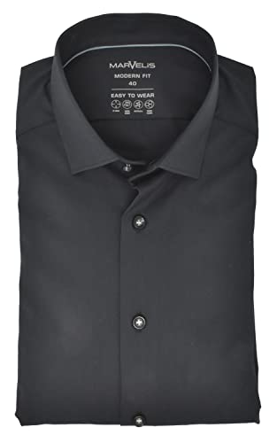 Marvelis Men's Easy to Wear Shirt Modern Fit Kent Collar Long Sleeve Stretch Plain Anthracite, Collar Size: 43 on Sale
