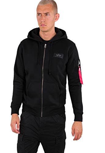 Alpha Industries Herren Back Print Zip Hoodie Kapuzenpullover, Black, im Sale