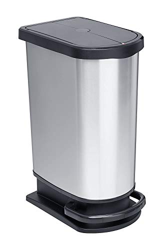 Rotho Paso waste bin 50l for waste separation with lid and pedal, plastic (PP) BPA-free, silver metallic, 50l (44.0 x 29.0 x 67.0 cm), Silver on Sale