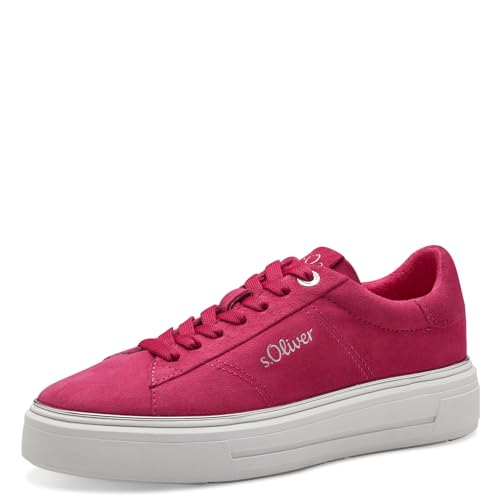 s.Oliver Damen Sneaker flach aus Leder mit dicker Sohle, Rosa (Fuxia), 39 im Sale