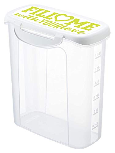 Rotho Clic &amp; Lock storage container 1.5l with lid and pouring device, plastic (PP) BPA-free, transparent/colored, 1.5l (16.9 x 9.8 x 20.2 cm) on sale