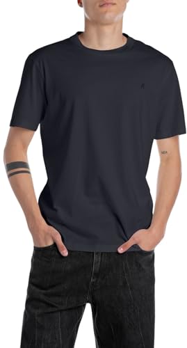 Replay Herren Basic T-Shirt Rundhals Kurzarm, 067 Night Blue, im Sale
