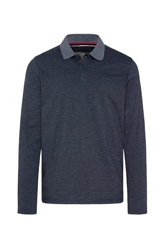 Camp David Herren Langarmpolo mit feinem Streifen-Dessin Blue Navy 4 im Sale