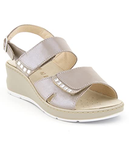 Medima, Damen-Schuh mit ausziehbarem Fußbett, doppeltes Reißband und Glitzer, Taupe, EU im Sale