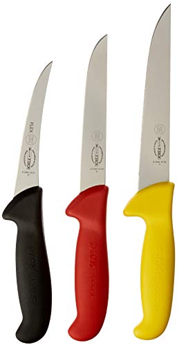 F. DICK Messer Set ErgoGrip 3-teilig (Ausbeinmesser 13 cm „flexibel“, A. Messer 15 cm „breit“, Stechmesser 18 cm, HRC 56°) 82551000 „Zerlegemeisterschaft“, Schwarz, Rot, Gelb im Sale