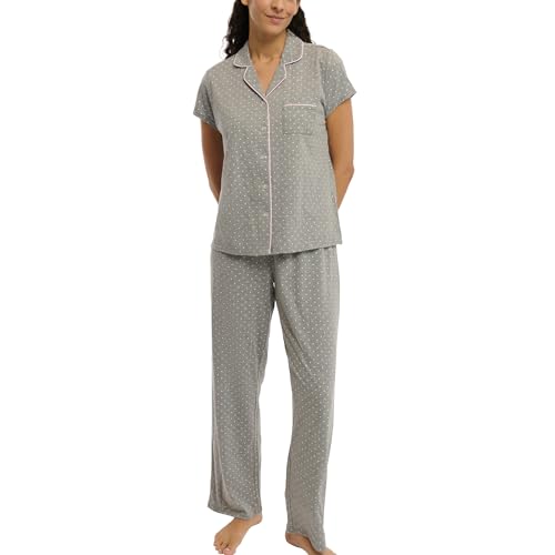 Laura Ashley Damen Pyjamas 2-teiliges Baumwollmischung Kerbkragen Button-Down-Pyjama-Set, Grauer Punkt, , Grey Dot, im Sale