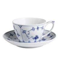 Thumbnail for Royal Copenhagen Teetasse mit Untertasse, geriffelt, 24 ml, Blau im Sale