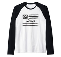Thumbnail for James - Personalized Name, Stars and Stripes USA Flag Raglan Baseball Tee im Sale