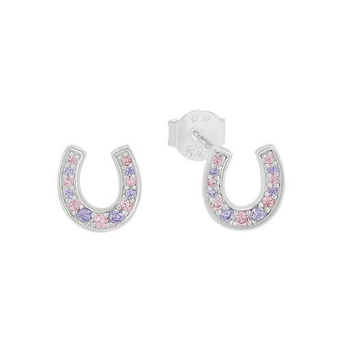 s.Oliver Ohrstecker 925 Sterling Silber Mädchen Kinder Ohrschmuck, mit Zirkonia synth., 0,8 cm, Silber, Hufeisen, Kommt in Schmuck Geschenk Box, im Sale