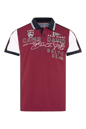 Camp David Herren Pikee-Polo mit Color-Blocking und Artwork Burgundy im Sale
