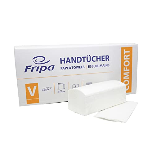 fripa Papiertücher Comfort: 2-lagig, 20 Bund x 160 Blatt, 100% Zellstoff, V-Falz, hochweiß, 9100001723_K im Sale