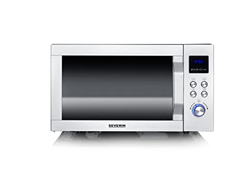 SEVERIN 3-in-1 microwave with glass base, grill and hot air function, microwave oven, microwave with large usable surface for square dishes, black/stainless steel, MW 7777 on sale