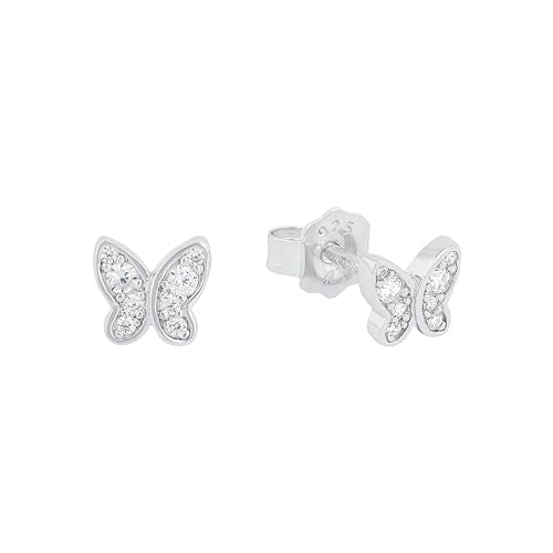 s.Oliver Ohrstecker 925 Sterling Silber Mädchen Kinder Ohrschmuck, mit Zirkonia synth., 0,5 cm, Silber, Schmetterling, Kommt in Schmuck Geschenk Box, im Sale