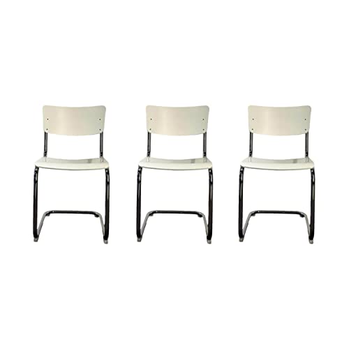 Thonet 3-er Set Freischwinger Stuhl S43 Decklackiert 9010 Weiss Stahlgestell Verchromt ... im Sale