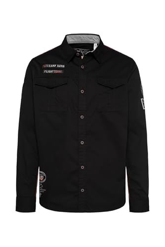 Camp David Herren Cargohemd mit Klappentaschen, Patches und Prints Black im Sale