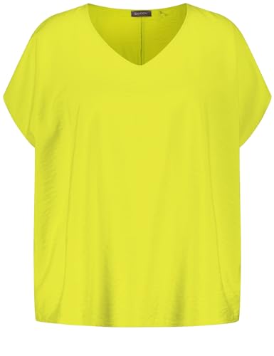 Samoon Damen Fein schimmerndes Blusenshirt überschnittene Schultern, Kurzarm unifarben Lemon Green 54 im Sale