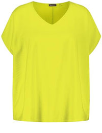 Thumbnail for Samoon Damen Fein schimmerndes Blusenshirt überschnittene Schultern, Kurzarm unifarben Lemon Green 54 im Sale