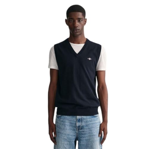 GANT Herren Classic Cotton Slipover Pullunder, Evening Blue, EU im Sale