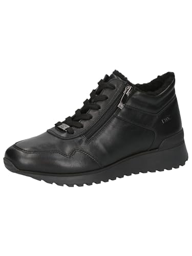 CAPRICE women's flat leather sneakers, water-repellent, black (Black Nappa), 37 EU on sale