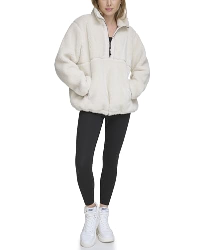 DKNY Women's Zip Pullover Fleece, White, im Sale