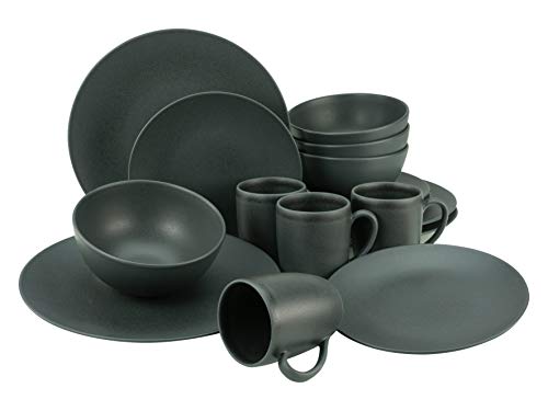 CreaTable, 23145, SOFT TOUCH BLACK series, 16-piece dinnerware set, stoneware combination service, dishwasher and microwave safe, Made in Portugal, on sale