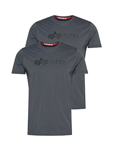 Alpha Industries Herren Alpha Label T 2 Pack T-Shirt, Black Olive/Jet Stream White, (2er Pack) im Sale