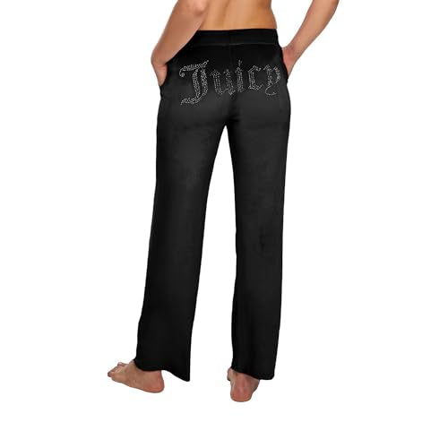 Juicy Couture Damen Pyjamahose aus Samt-Fleece mit Strasssteinen, Schwarz 2, Small im Sale