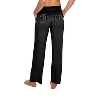 Thumbnail for Juicy Couture Damen Pyjamahose aus Samt-Fleece mit Strasssteinen, Schwarz 2, Small im Sale