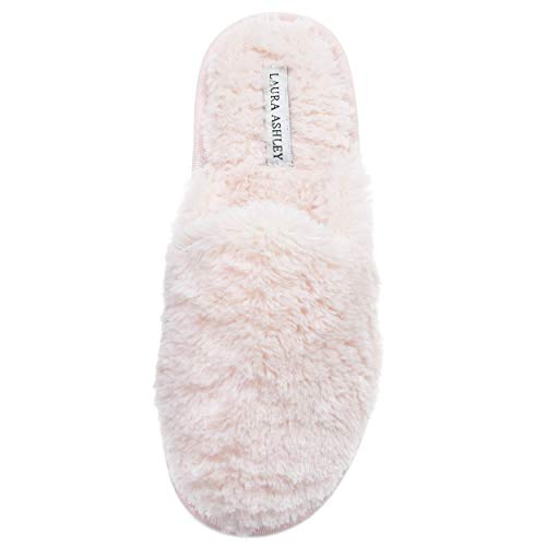 Laura Ashley Damen-Hausschuhe, Plüsch, Kaninchenfell, Memory-Schaum, warm, flauschig, offene Zehen, Pink, Small im Sale
