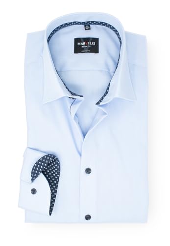 Marvelis Men's Business Shirt Long Sleeve Body-Fit, Plain, New York Kent, Blue 11.38 on Sale