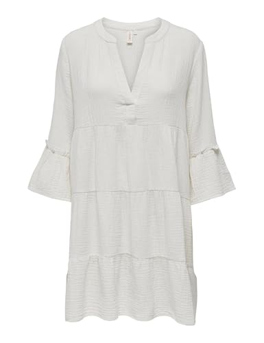 ONLY Damen Tunika Kleid ONLThyra Peplon Dress Sommerkleid mit 3/4-Ärmeln 15267999 Cloud Dancer im Sale