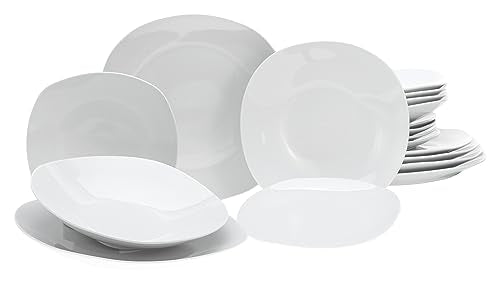 CreaTable, 19767, Square white series, 18-piece dinnerware set, porcelain plate set, dishwasher and microwave safe, quality production on sale