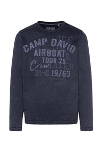 Thumbnail for Camp David Herren Stone Washed Pullover mit Label Prints Deep Sea im Sale