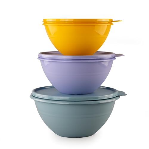 Tupperware Wunderschüssel 1,75L Rauchblau + 1,1L Flieder + 775ml orange Rührschüssel Schüssel+Orangenschäler rot im Sale