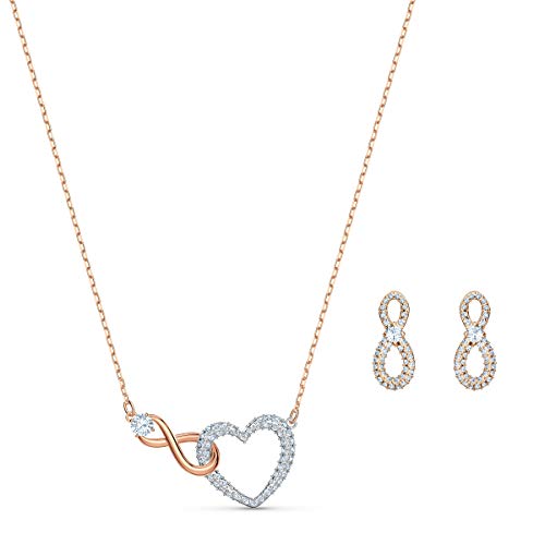 Swarovski Infinity Set, infinity symbol and heart, white, metal mix on sale