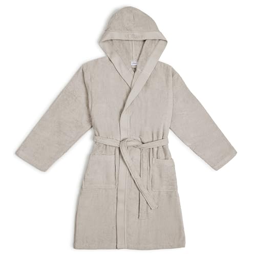 s.Oliver unisex bathrobe - - 100% cotton, soft &amp; cuddly, practical hood &amp; 2 pockets, beige on sale