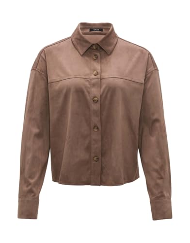 OPUS Damen Langarmbluse | Hemdbluse FONTEGA Regular in Veloursleder-Optik Cocoa, 40 im Sale