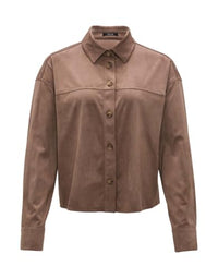 Thumbnail for OPUS Damen Langarmbluse | Hemdbluse FONTEGA Regular in Veloursleder-Optik Cocoa, 40 im Sale