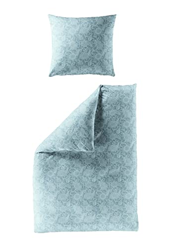 Bierbaum Mako Satin Bettwäsche 135x200cm 2 TLG. Ornamente Mandala Blaugrau Blumen im Sale