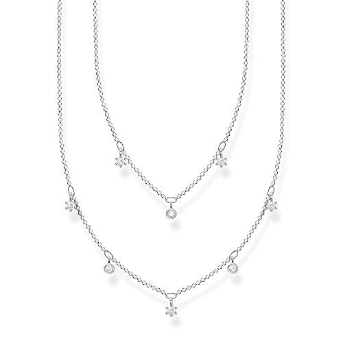 Thomas Sabo Damen Doppel Halskette weiße Steine silber, 925 Sterlingsilber, 40-45 cm Länge im Sale