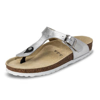 Thumbnail for VITAFORM Zehentrenner für Damen I Sandalen Pantoletten I Sommerschuhe I Strandschuhe I Leder I Naturkork-Sohle I Luftpolsterung I anatomisch geformtes Fußbett I Gelenkschonend- Dämpfend I Silber 37 im Sale