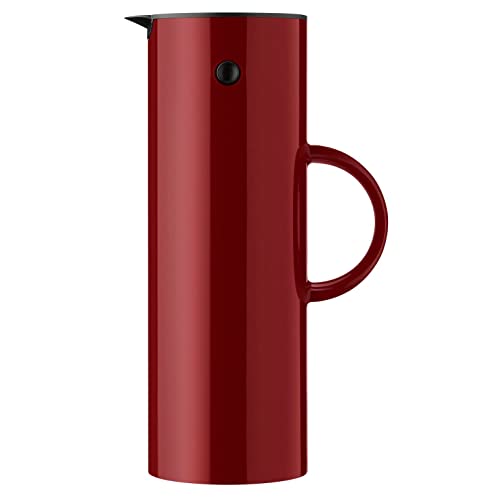 Stelton Isolierkanne EM77 - Doppelwandige Isolierkanne für heiße/kalte Getränke - Tee- & Kaffeekanne mit Glaseinsatz, Magnetverschluss, Schraubdeckel, Vintage-Design - 1 Liter, Stahl im Sale